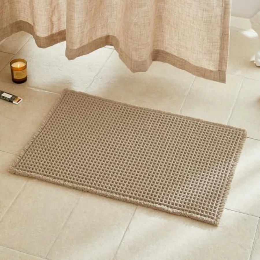 

Waffle Bath Mat Boho Bathroom Rugs Non Slip Washable Super Absorbent Quick Dry Farmhouse Bathroom Decor 30"x20" Khaki