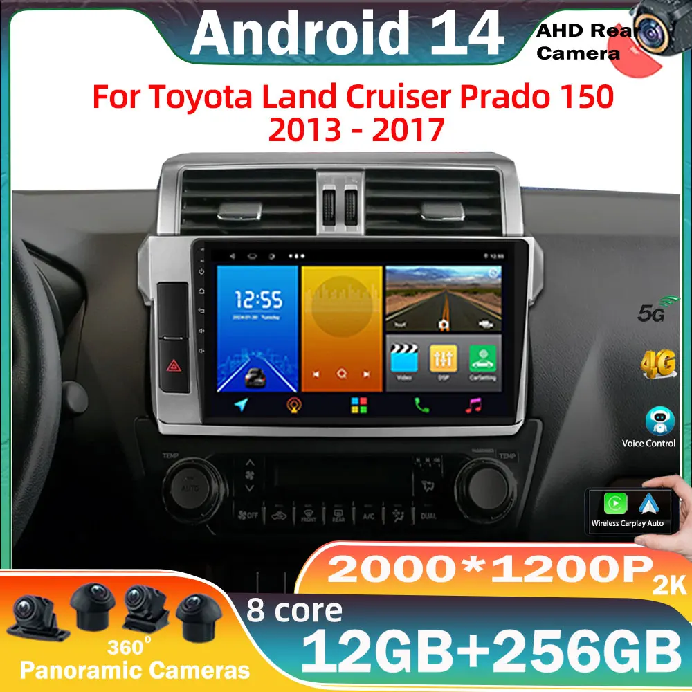 Pemutar Video multimedia mobil Android 14, radio Stereo untuk Toyota Land Cruiser Prado 150 2013 2014 2015-2017 7862 2din GPS Carplay