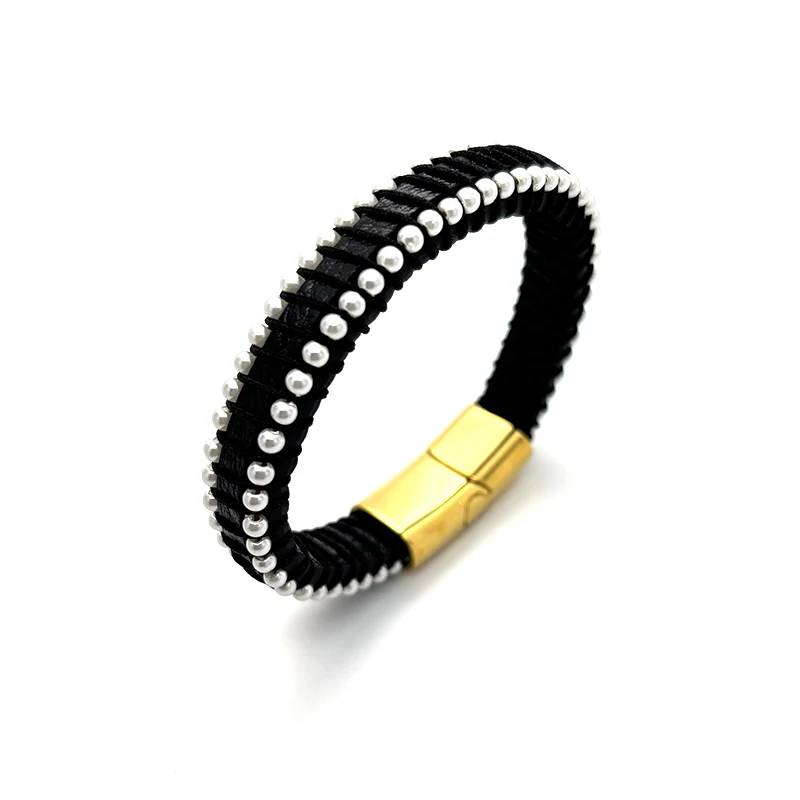 Classic handmade beads braiding Leather Bracelet 19,21,23cm Size Choose Stainless Steel Magnetic Buckle Fashion Charm Bracelet