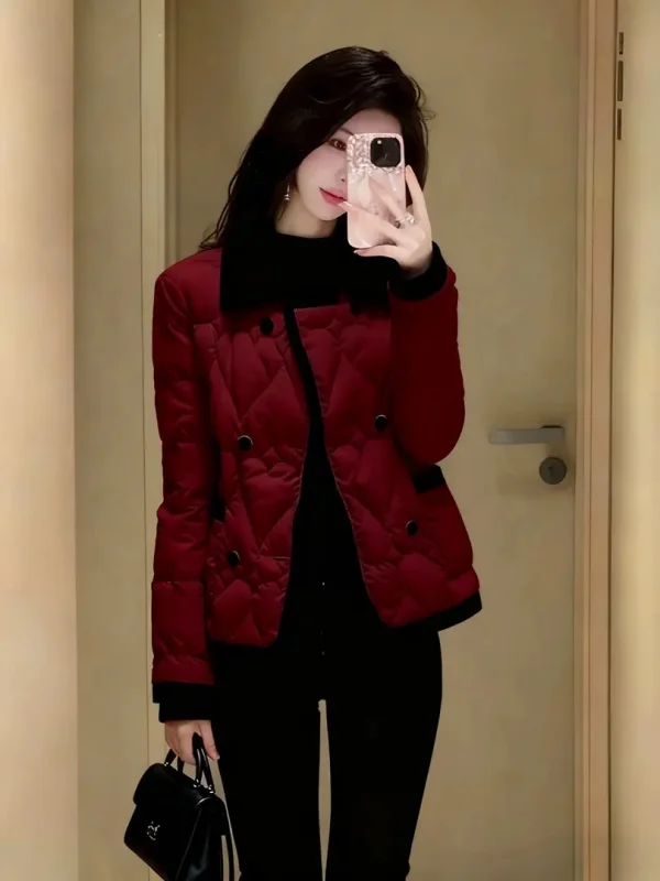 

Женское хлопковое пальто Thiened красного вина, ранняя осень, высокая мода, Ele Lady Sle, ультра красивое хлопковое пальто с воротником