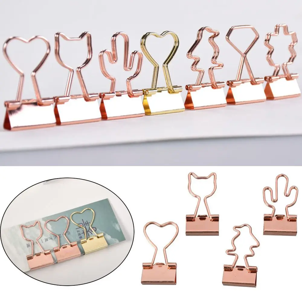 10pcs High Quality Cat Heart Cactus Stationery Book Metal Binder Clips Office Supplies Paper Clip