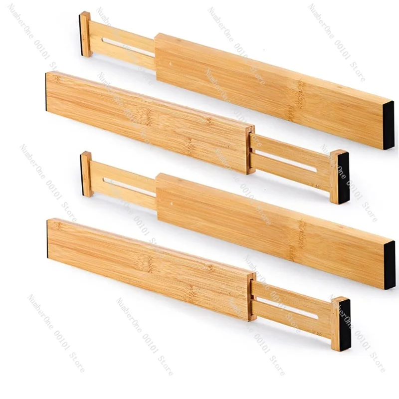 Drawer Divider Bamboo Adjustable Partition Kitchen Cabinet Storage Rack Expandable Drawer Organizer No Drill Storage Divider