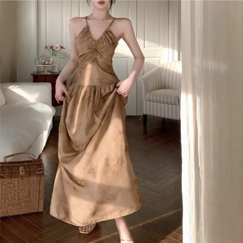 

Summer Sexy Black V-neck Sleeveless Backless Maxi Dress Y2k Elegant Evening Dresses French Lady High Street Long Dresses 원피스