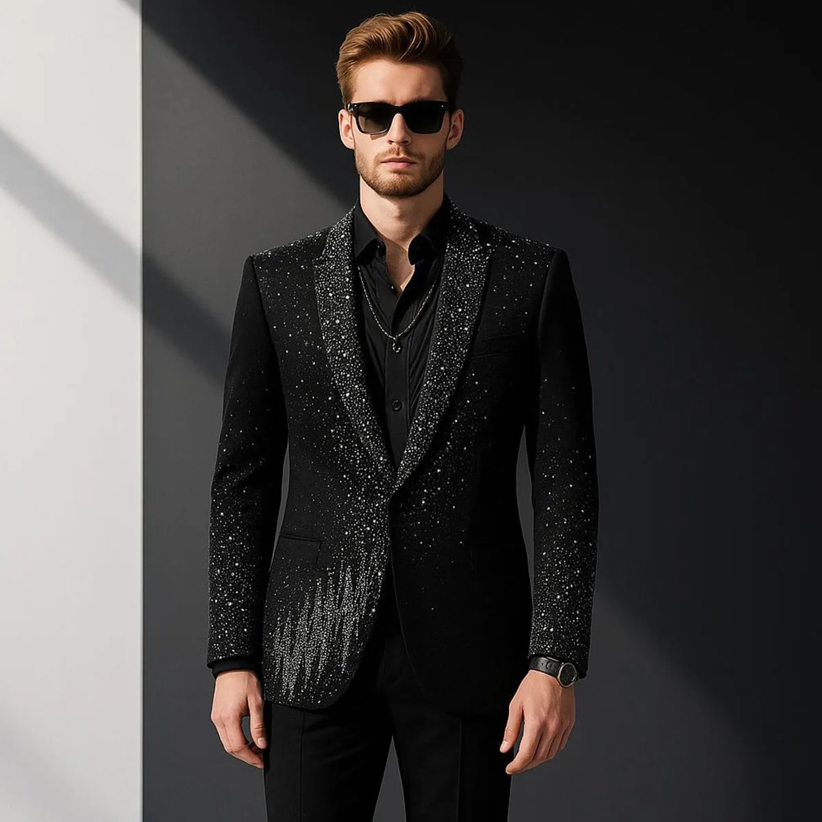 Customized Shiny Rhinestones Diamond Men Suits 2 Pieces Sets Ropa Hombre Peaked Lapel Groom Tuxedos  Male Party Prom Blazer