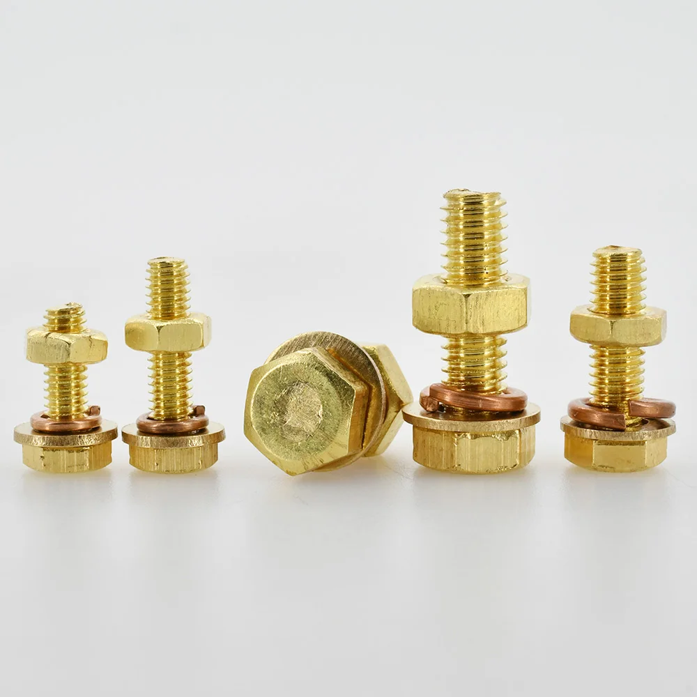 M4 M5 M6 M8 M10 M12 Copper Screw All-Copper Nut Set Brass Outer Hexagon Screw Bolt Flat Pad Spring Pad Assortment Kits