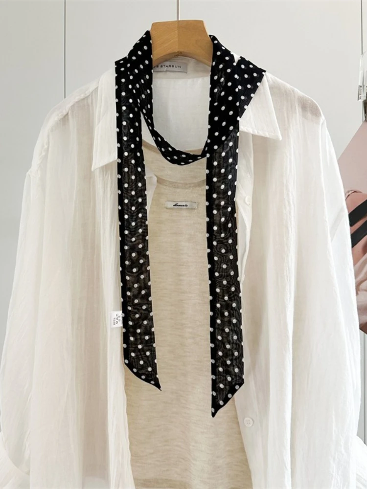 

Women Narrow Long Scarf Polka Dots Tie Bag Ribbon Headband Choker Streamer Fashion Accessories Korean Style 130cm Long Scarves