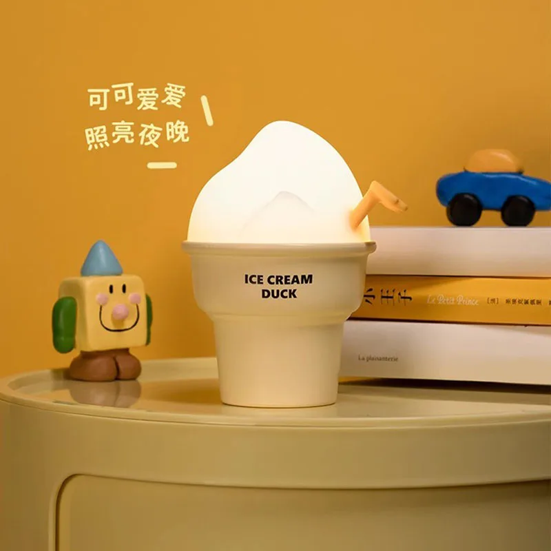 Ice Cream Duck Night Light Kawaii Ornaments Figurines Home Decor Desktop Model Dolls Gilrs Gift Model Toys