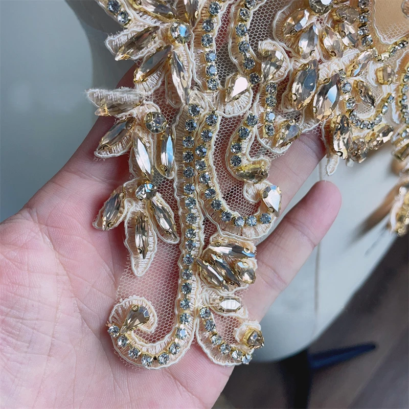 Hand Sewing Silver Bodice Applique Crystals Rhinestone Wedding Appliques Gold Patches for Dress Decoration Clothing Accessories