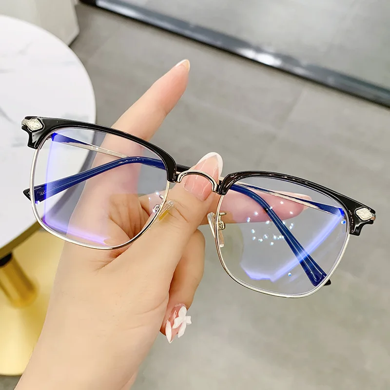 Designer Vintage Square Anti-blue Light Glasses For Women Men Retro Metal Half Frames Office Computer Goggle Eyeglasses