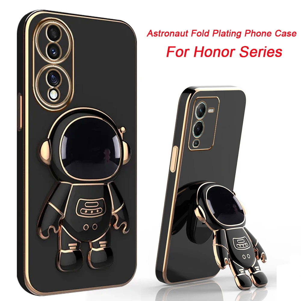 Astronaut Fold Cover for Honor 90 70 Lite Pro 3D Stand Bracket Plating Phone Case for Honor Magic 5 Lite Pro X9A X8A X7A Funda