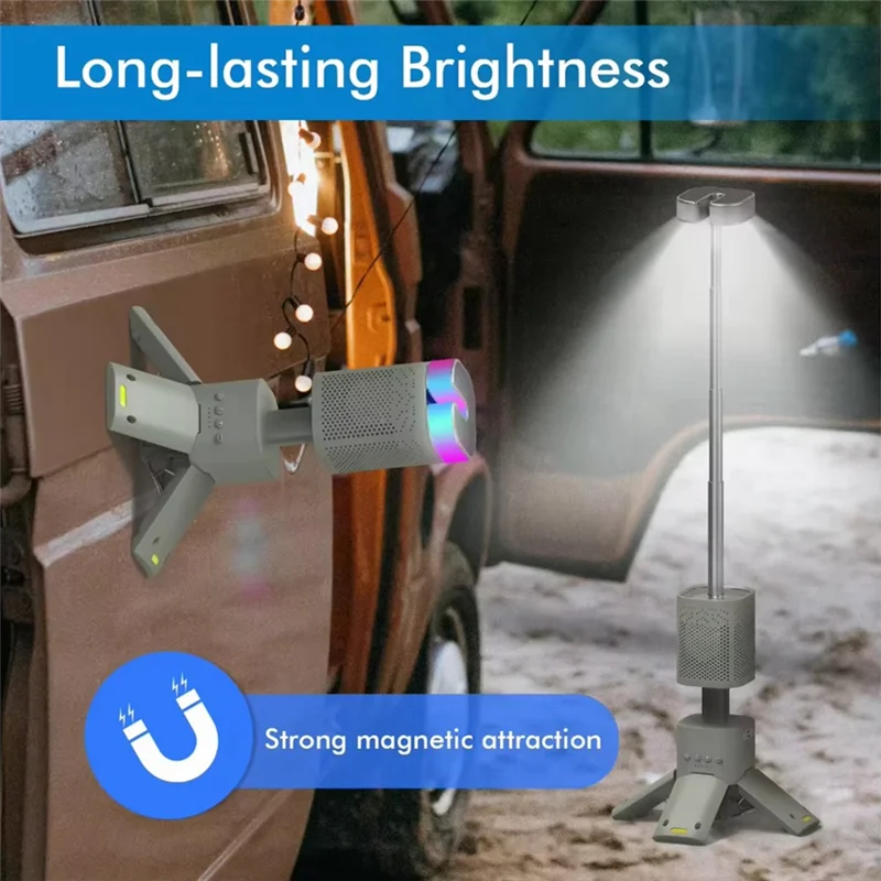 

Outdoor Telescopic Camping Light 14000Mah Portable LED Work Light With Bluetooth Speaker For Emergency, Hiking, Fishingabkw