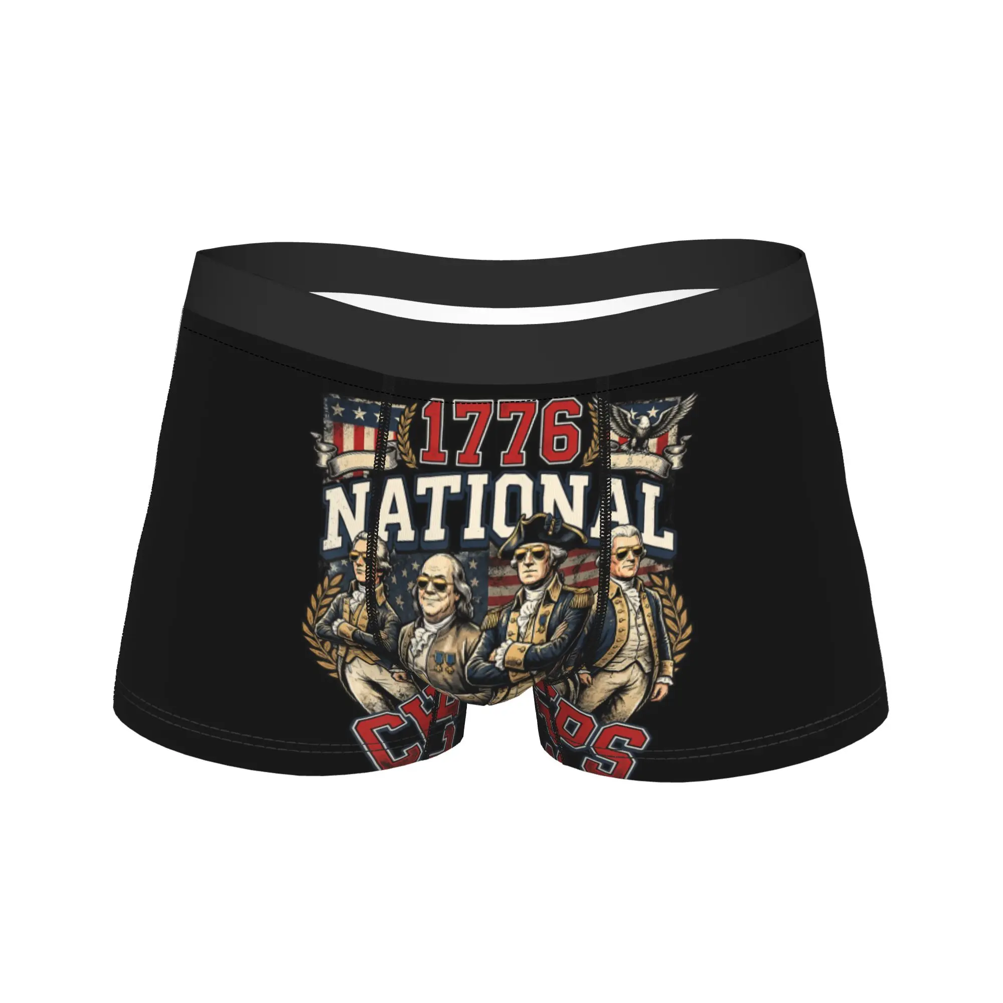 1776 National Champs - Ropa interior patriótica y divertida con diseño de Padre Fundador de América, calzoncillos tipo bóxer para hombre, calzoncillos tipo bóxer con bolsa 3D