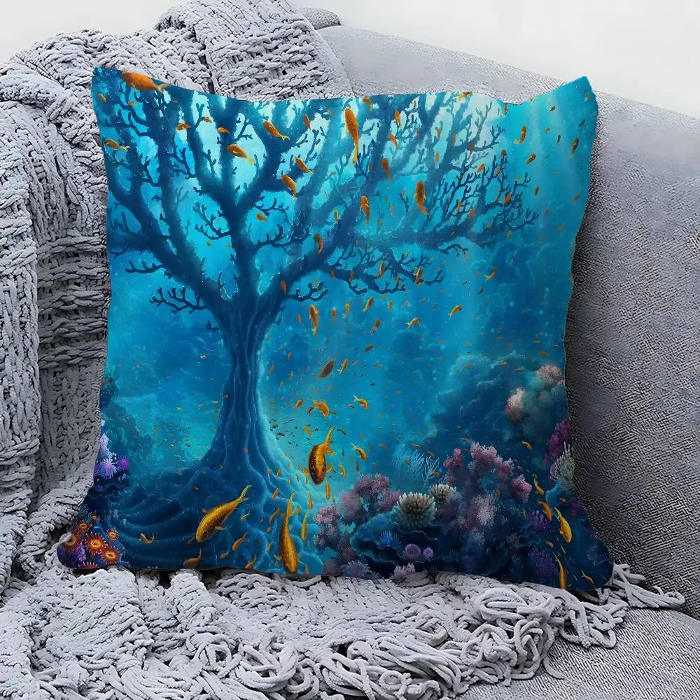 Ocean Animal Underwater World Cushion Cover Car Throw Pillow Case For Sofa Car Christmas Gift 40x40cm 45x45cm