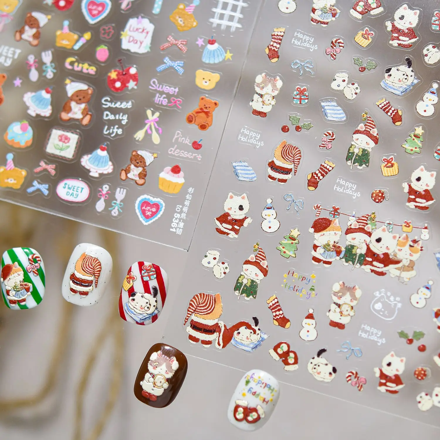 

Christmas Cartoon Nail Stickers Cute Bear Cake Christmas Snowman Nail Art Stickers DIY New Adhesive Kawaii Decorative Stickers