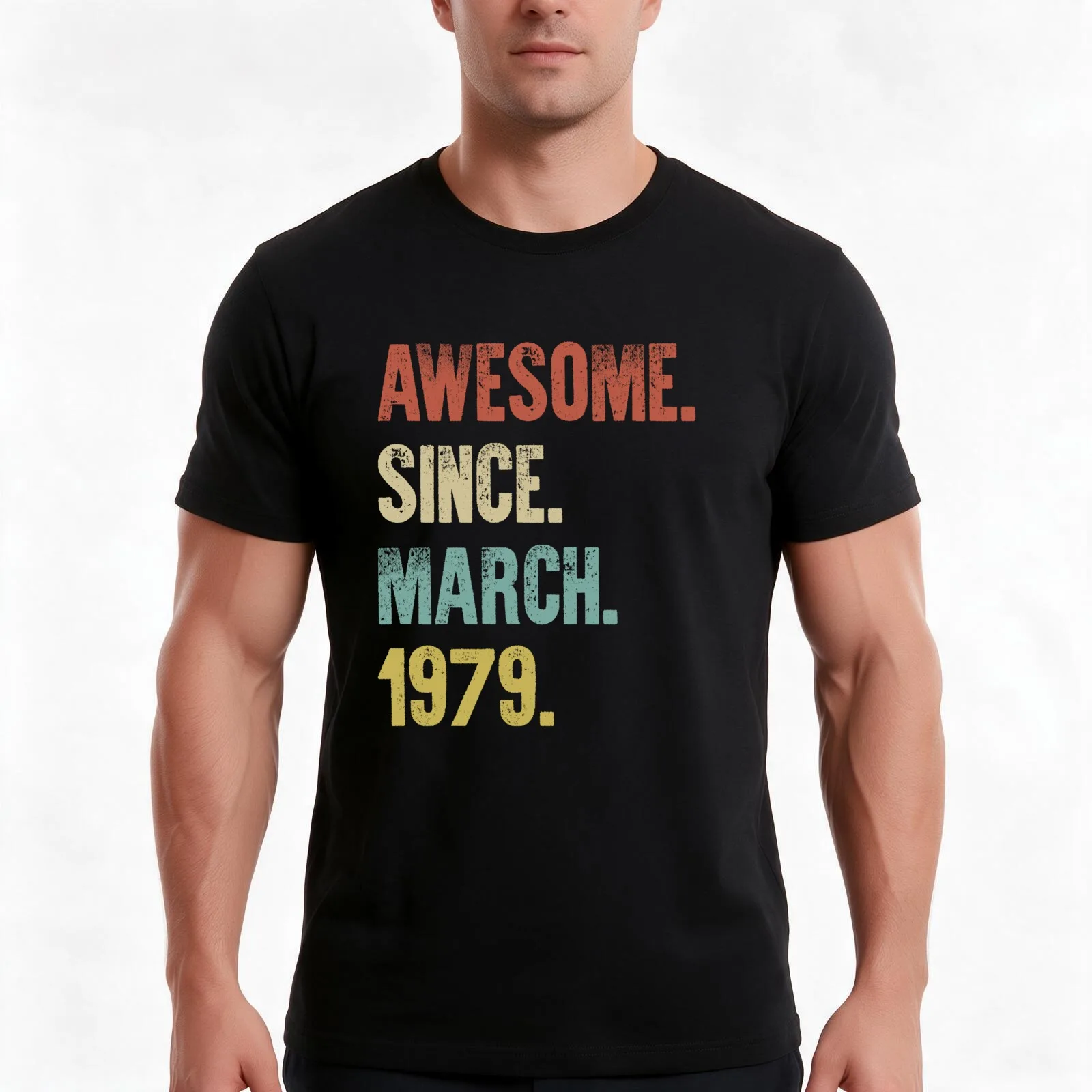 Retro Vintage 40th Birthday Awesome Since March 1979 T-Shirt, Summer Casual Cotton Tee, Oversized Streetwear Tops, 100% Cotton