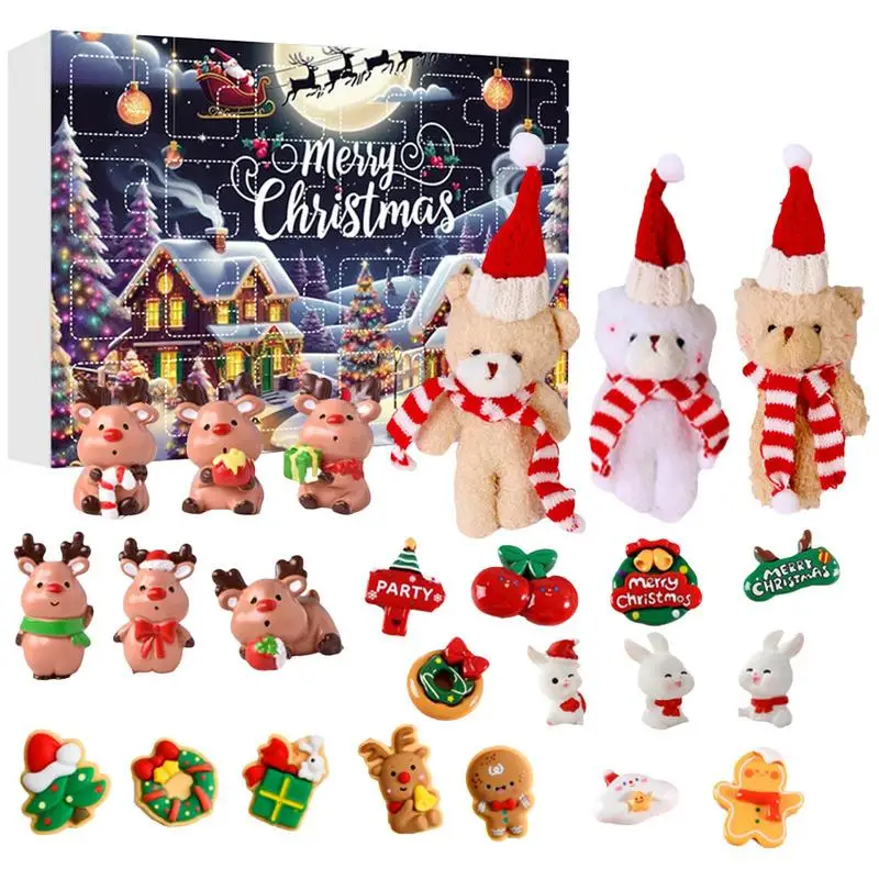 

Christmas Advent Calendar Box 24pcs Christmas Doll Bear Reindeer Santa Claus Gingerbread Man Cute Toy Set Countdown Calendar Box