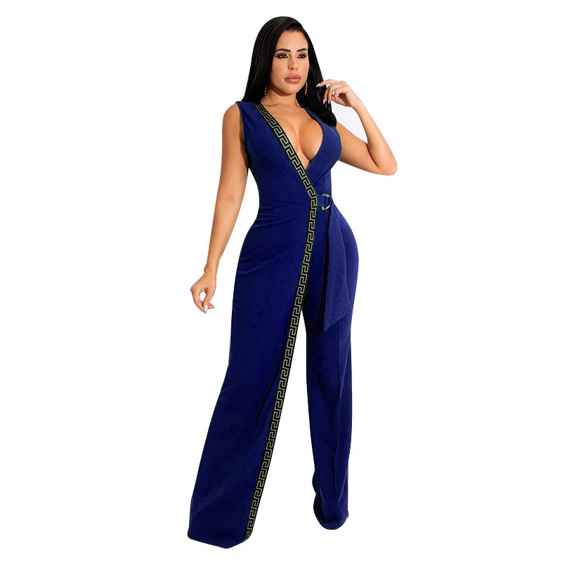 

Spring New Wi Slim Fit Jumpsuit with Belt High Waist Long Pants Simple Faionable Suit Polyester Fiber