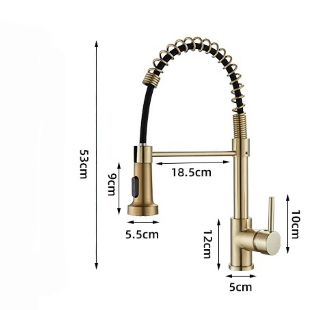 Brushed Gold Kitchen Faucets Brass Antique Bronze Spring Sink Faucet Brass Spring Spout Mixers Tap Hot and Cold Water Crane