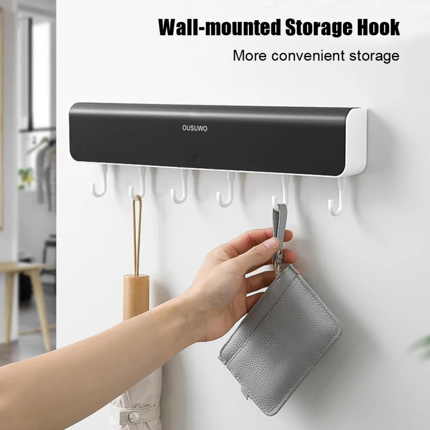 Wall-Mounted Bathroom Accessories Organizer With Key Hook Shelf Clothes Box Rack for Bathroom Door - Punch-Free and Convenient S