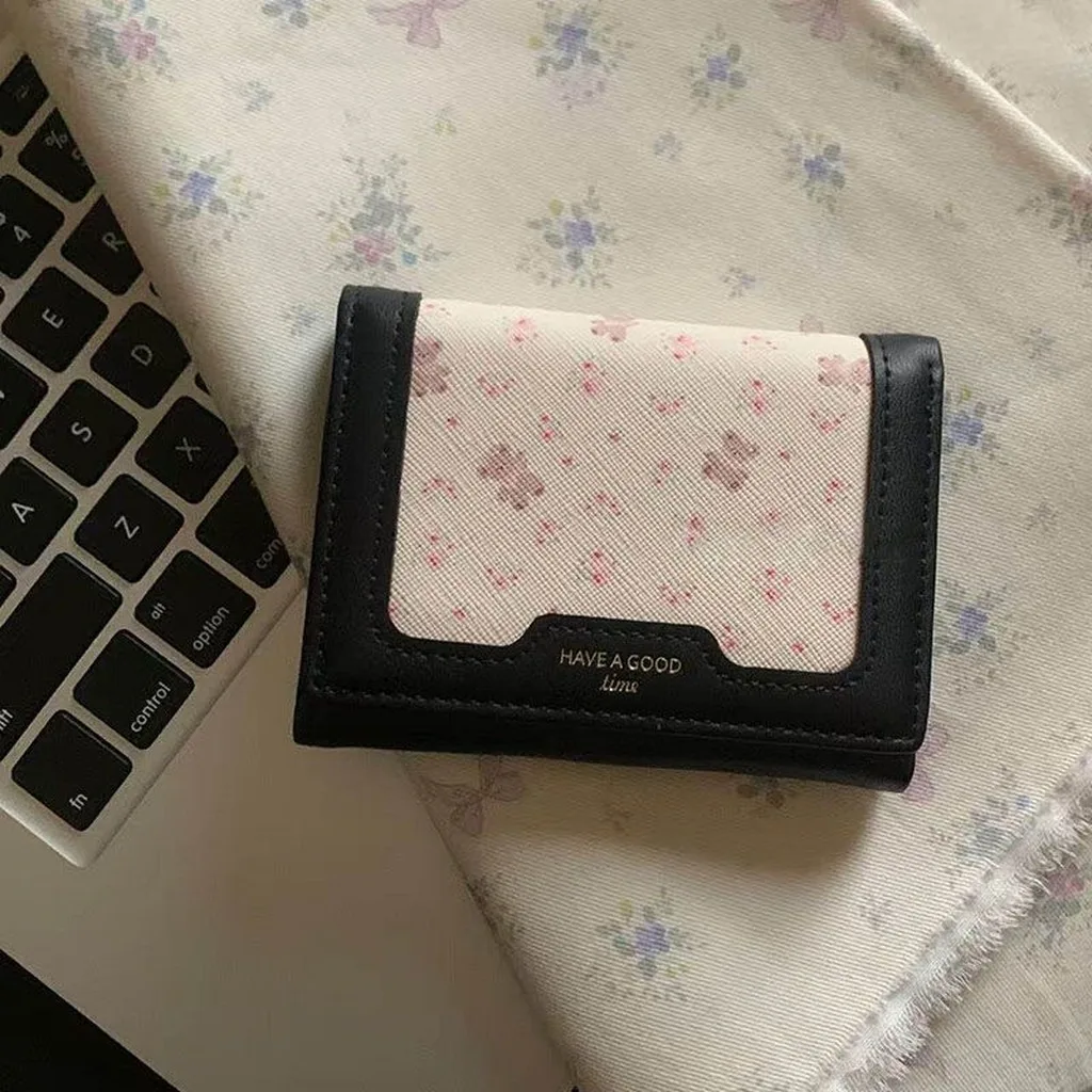 Floral Wallet Pu Leather Mini Purse Trifold Wallet Cute Cute Print Wallet For Female Friends Young Girls Gift For Women