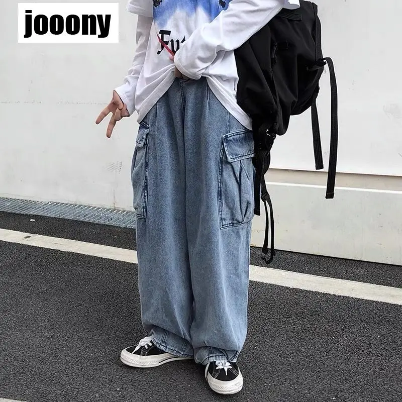 Wide leg denim Jeans Men\'s Autumn Daddy Trend Student Loose Straight-leg baggy Pants Japanese Loose hip hop 2022 New