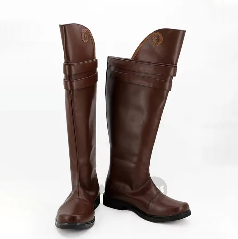 

Обувь для косплея Vergil, темно-коричневые высокие сапоги, ботинки из искусственной кожи, обувь, реквизит для Хэллоуина