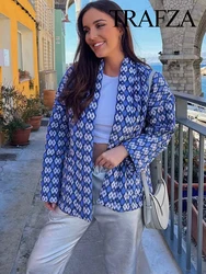 TRAFZA-Chaqueta de algodón grueso para mujer, abrigo de manga larga con bolsillos, holgado, con cuello redondo, Estilo Vintage, para Otoño e Invierno