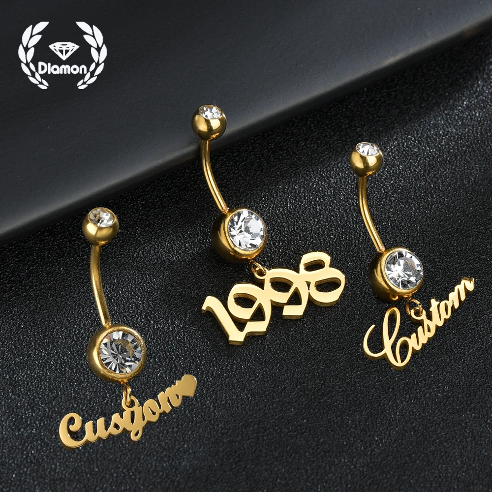 

Diamon Personalized Custom Name Navel Nail Umbilical Nail Stainless Steel Pendant Dangling Zircon Sexy for Women Jewelry Gift