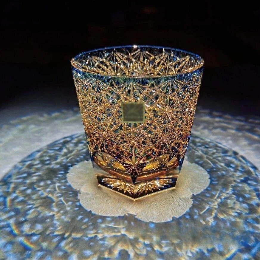 Edo Cut Off Blue Daisy Cup High Beauty Handmade Sake Cup High Borosilicate Glass Whiskey Cup