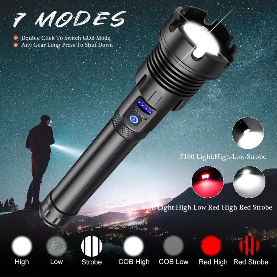 

XHP70 XHP90 COB Aluminum Rechargeable Zoom Multi-Function Flashlight Tactical Self-Defense Custom Flashlight With Logo