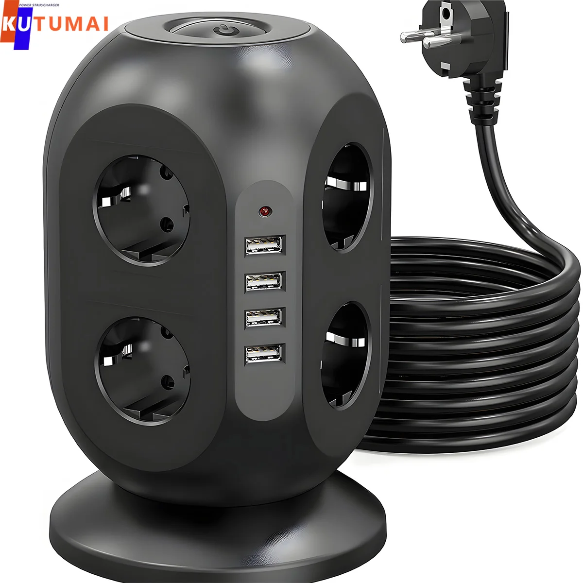 Power Strip Tower Multiple Electric Socket 8 Outlets 4USB Ports Fast Charging EU Surge Protection 6.5FT Extension Cable For Home