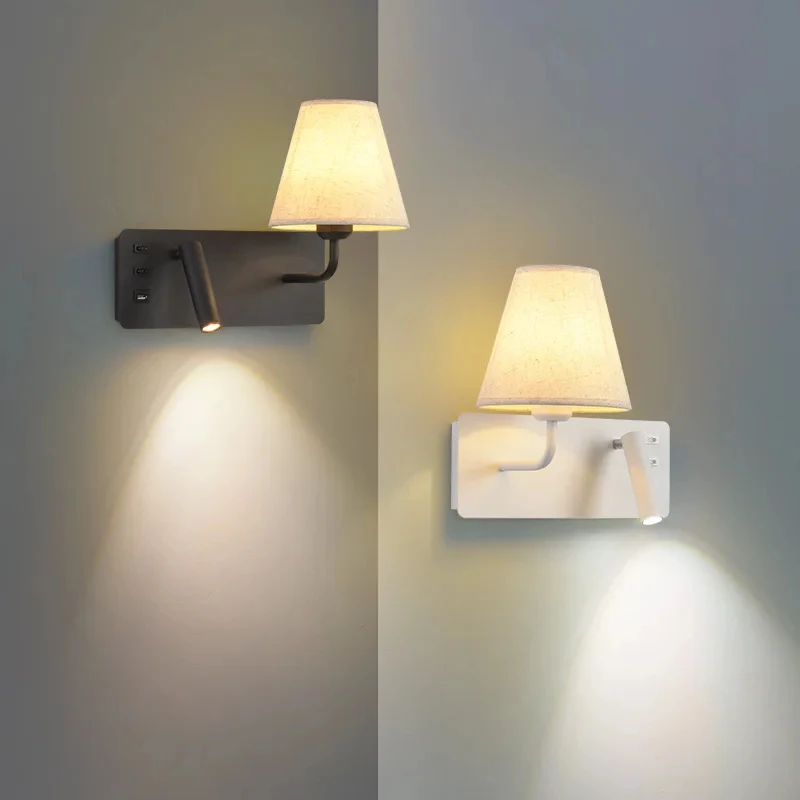 Modern Bedside Wall Lamp with Fabric Shade, Reading Light for Hotel Bedroom Home Decor