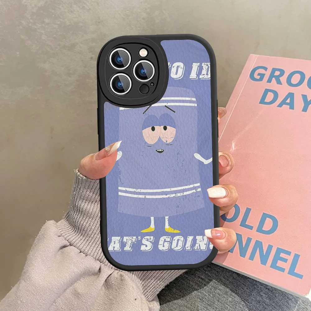 حافظة هاتف S-South Park Towelie من الجلد الصلب لهاتف iPhone 15 14 13 12 Mini 11 14 Pro Max Xs X Xr Plus Fundas
