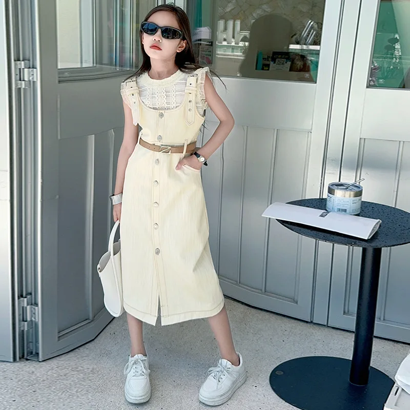 

Girls Skirts 2024 Summer New Childrens Clothing CUHK Childrens Trendy Fried Street Suspenders Casual Simple and All-matching