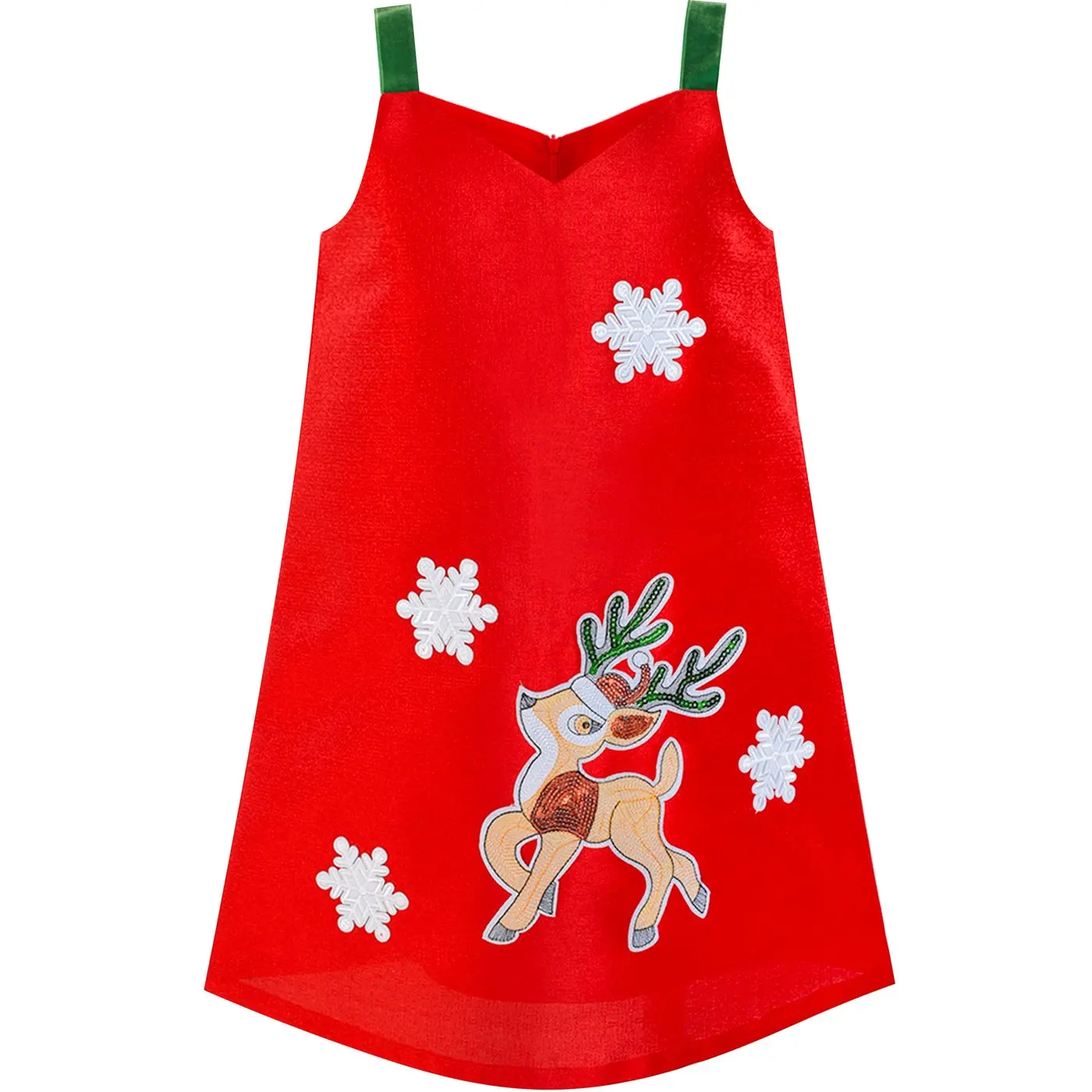 Girls Dress A-line Tank Red Green Reindeer Snow Christmas Holiday