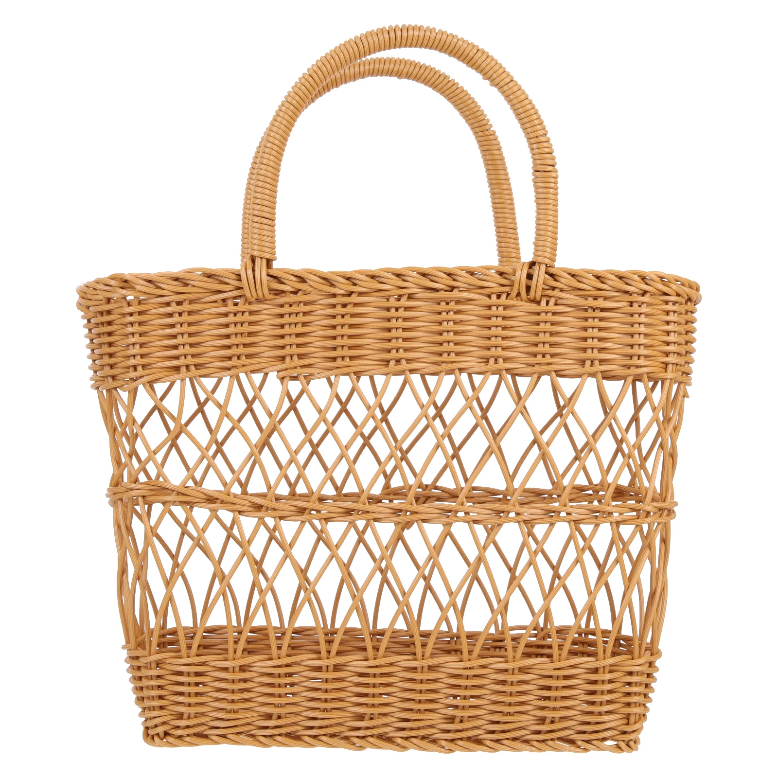 

Portable Picnic Basket H made Plastic Fruit Storage Wear Resistant Grocery Woven DurableVine Basket Outdoor Camping Home
