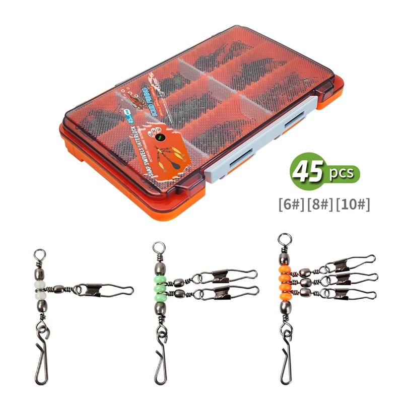 45 PCS Fishing Swivel Connectors, Featuring High-Strength Ball Bearings, Durable Carbon Steel, Saltwater Bait Connectors