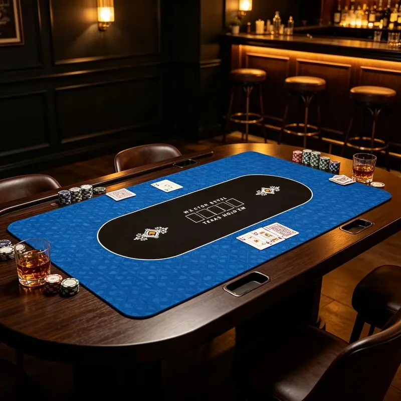 VIKAMA Texas Holdem Poker Table Mat Tropical Monstera Leaf Print Non‑Slip Foldable Game Tabletop Pad for Home Party Decor