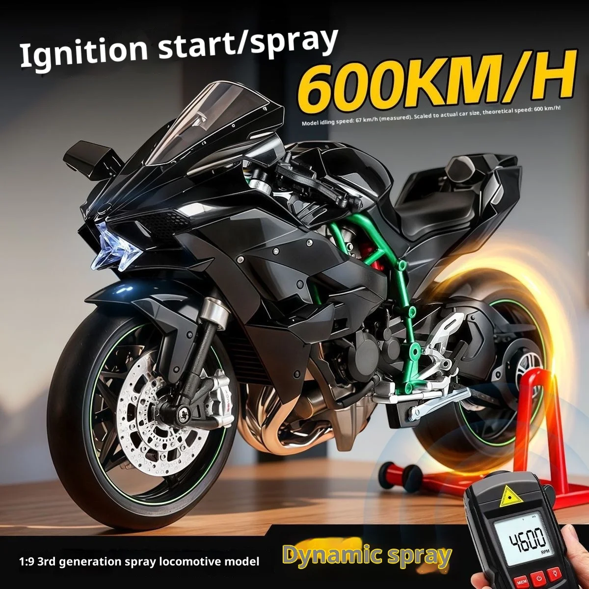 Kawasaki Ninja H2R 1:9 Motorradmodell aus Legierung mit Rauchsprüheffekt, Sammleredition, Geschenkbox für Motorradsammler – Detail 8