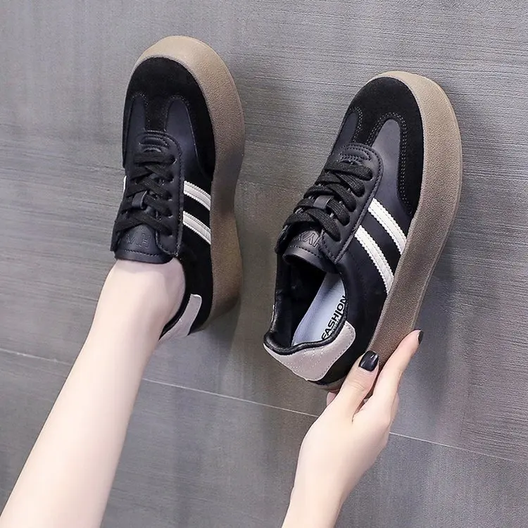 Frauen Rindsleder Alles Weiche Sohle Innen Erhöhen De Training Plattform Sport Dicke Sohle Casual Board Schuhe
