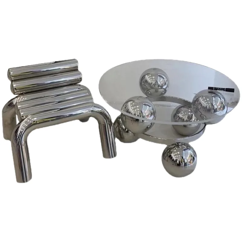 

Stainless steel coffee table display props display stool chair Meichen light luxury women's clothing store table