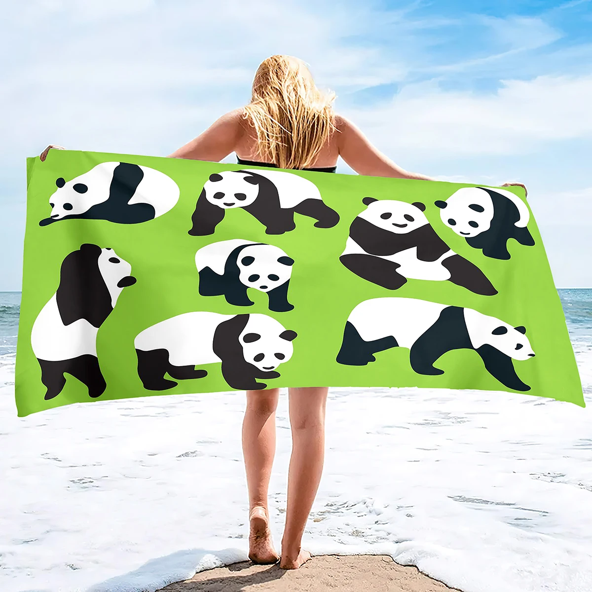 Cute Panda Beach Towel Microfiber  ,Super Absorbent Quick Dry Oversized Bath  Pool Bathroom Travel Sports Hotel