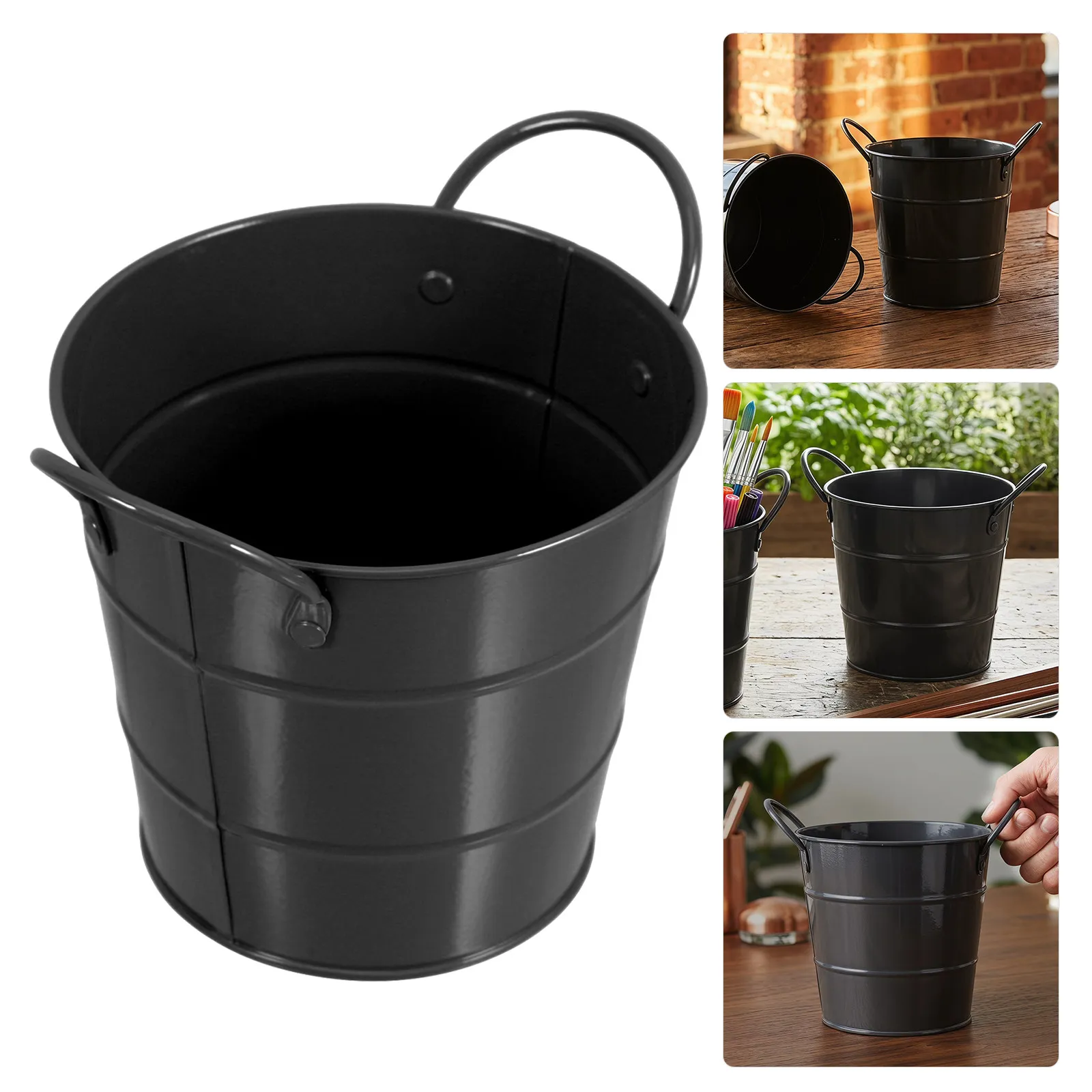 Mini Metal Desktop Trash Bin 2 Pack with Handles Small Wastebasket Pen Holder Flower Pot for Office Home