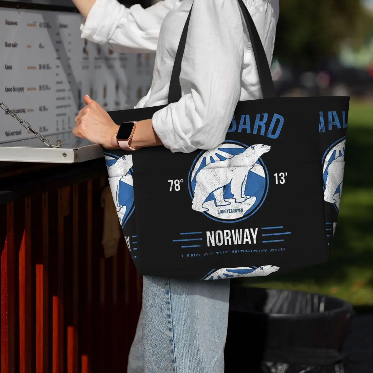 

Svalbard Polar Bear Midnight Sun In Norway Beach Tote Bag Sport Gym Yoga Duffle Large Tote Bag Women Travel Bag Fitness bag