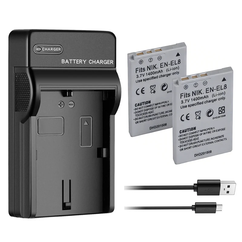 1400mAh EN-EL8 EN EL8 Battery + Charger For Nikon COOLPIX P1 P2 L1 L2 S1 S2 S3 S4 S5 S6 S7 S7C S8 S9 S51 S50 S52 Camera Battery
