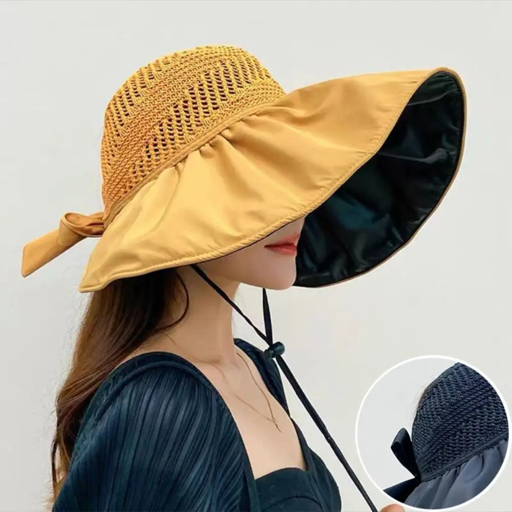 

UV Protection Summer Women Bucket Hat Fashion Wide Brim Cap Foldable Beach Hat Soft Sunhat Large-brim Hat