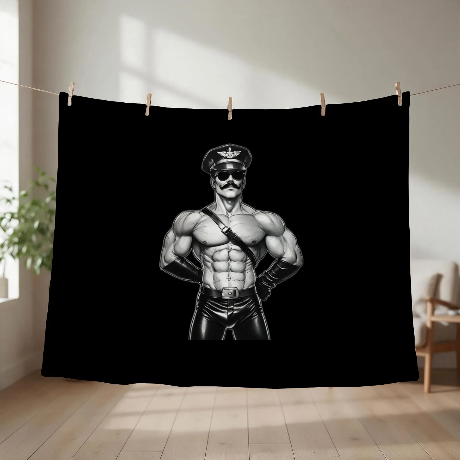 Gay Leather Uniform Daddy Tom of Finland Tribute Berlin German Pride Graphic Design Throw Blanket