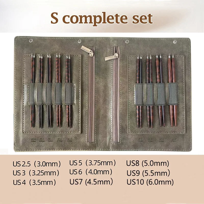 Light Luxury Simple Wood Knitting Needle, Hand-Polished Colored Wood Removable Ring Wooden Round Needle Set