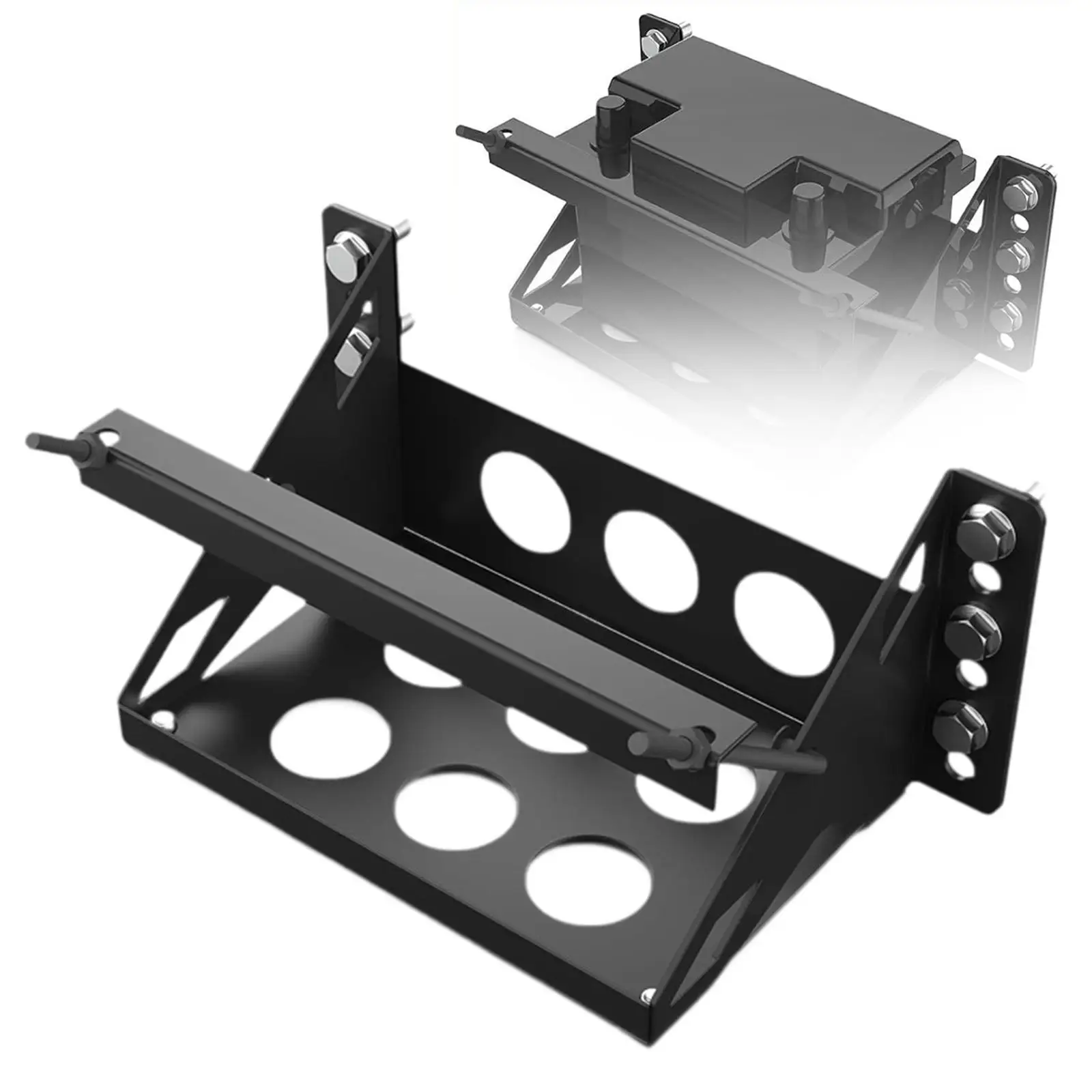 

Лоток для батарейного отсека подходит для размеров до 10,63 x 7,06 x 7,5 дюйма, стальной регулируемый устойчивый лоток для монтажного блока для батарей «сделай сам» для прицепов, автомобилей, автофургонов