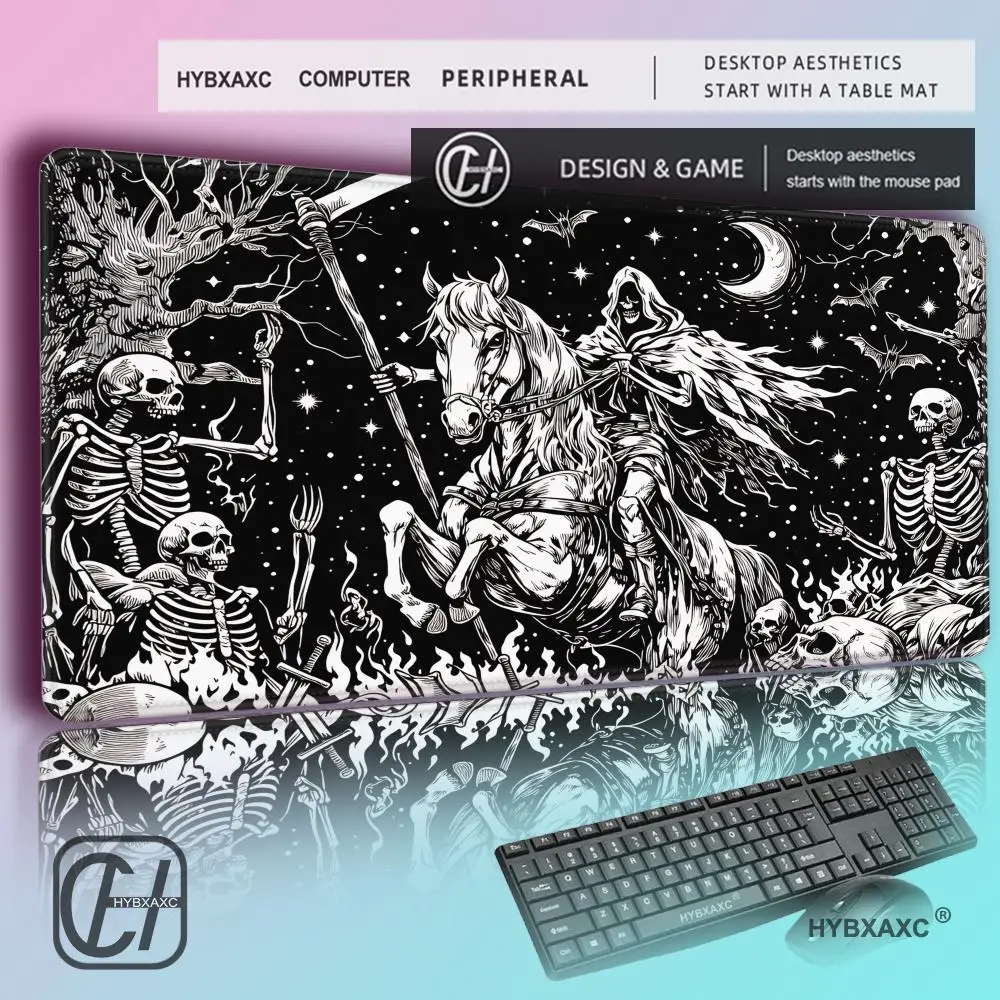 HYBXAXC Dark Gothic Skeleton Knight Gaming Mouse Pad Sewn Edge Anti-slip TCG Playmat